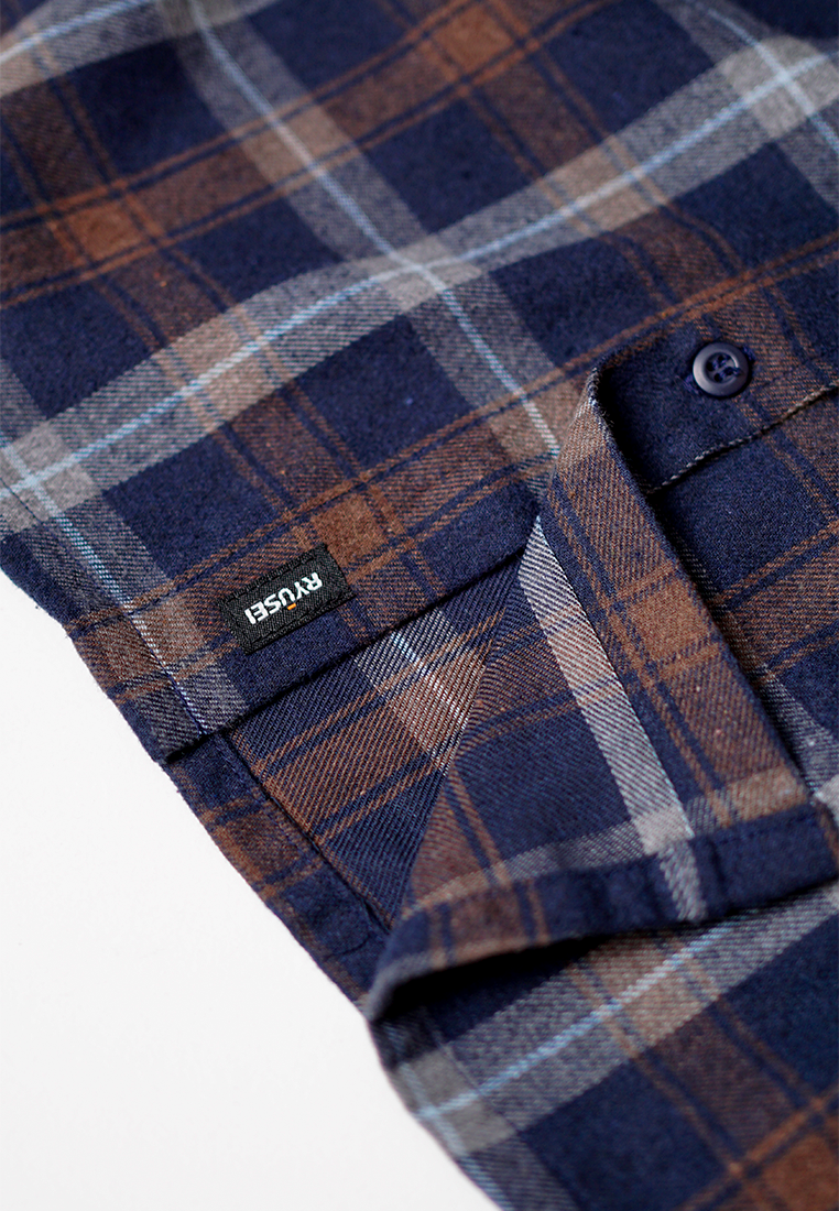 Ryusei Sht Flanel Yamakasa Navy Brown - Ryusei