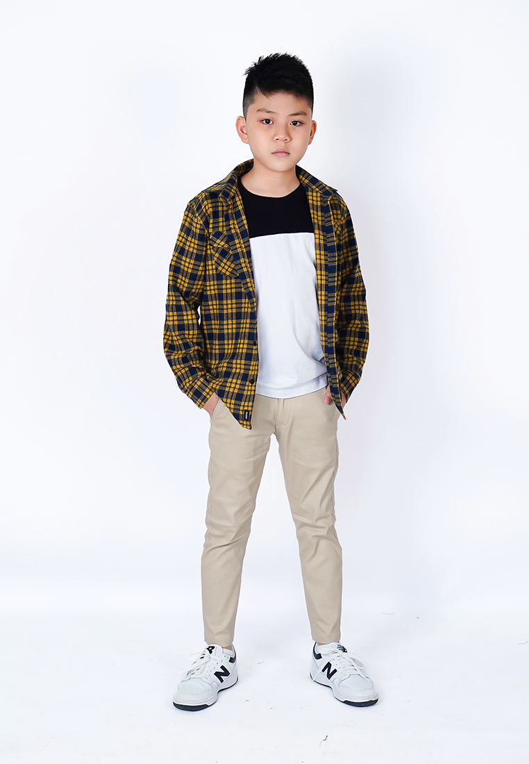 Ryusei Shirt Kids Flanel Yoshiro Long Sleeve Black Mustard - Ryusei