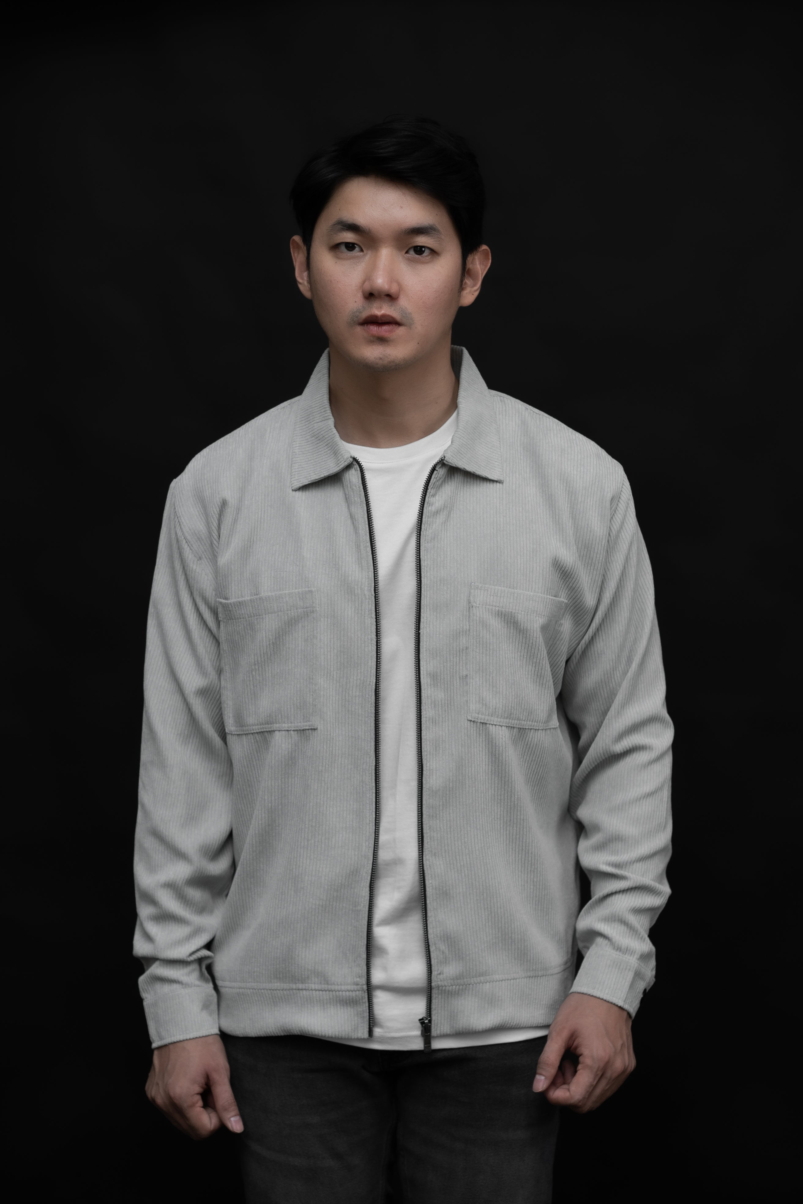 Ryusei Jaket Pria Boxy Fit Corduroy Light Grey