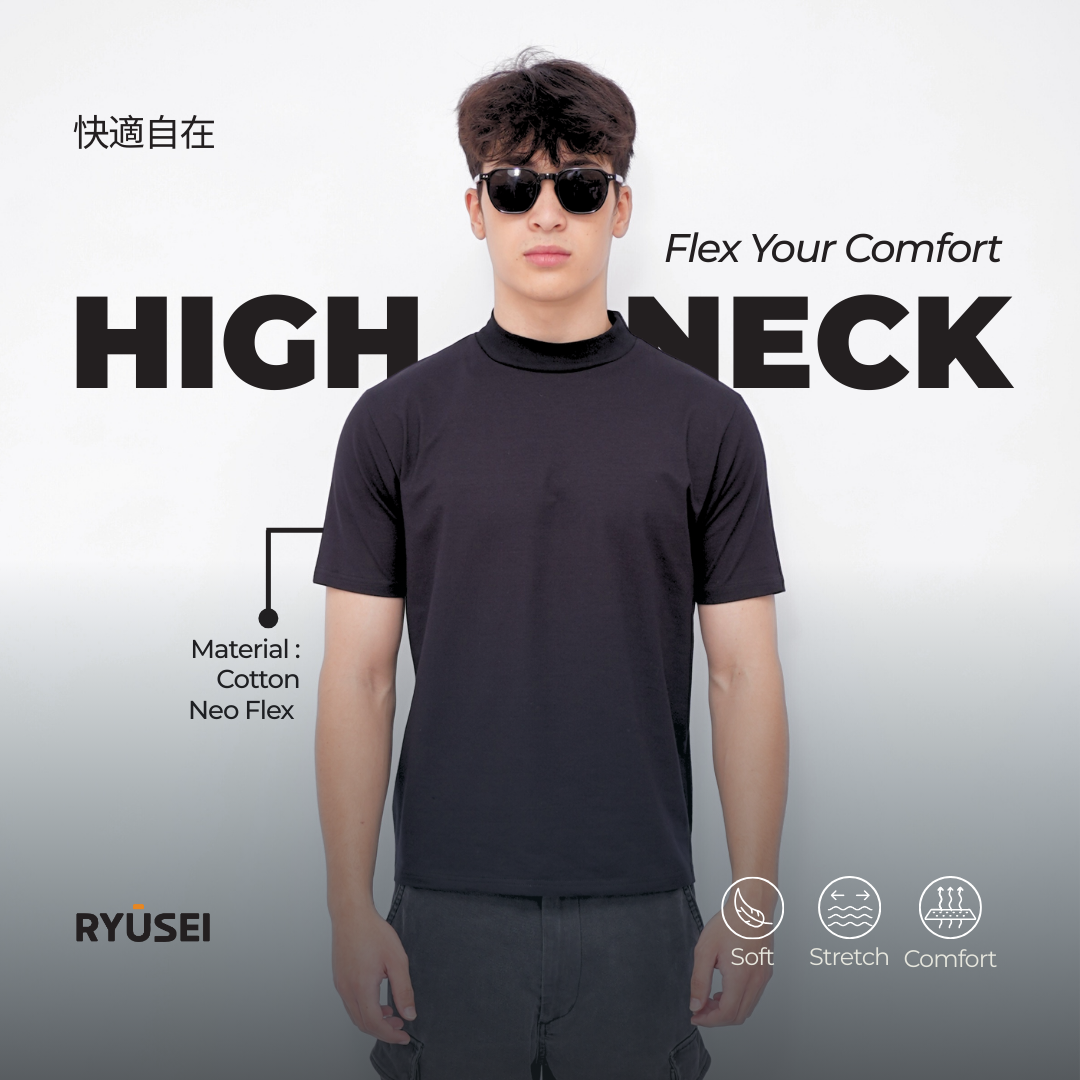 Ryusei Fitted Tee High Neck Neo Flex - Kaos Pria High Neck Slim Fit Premium