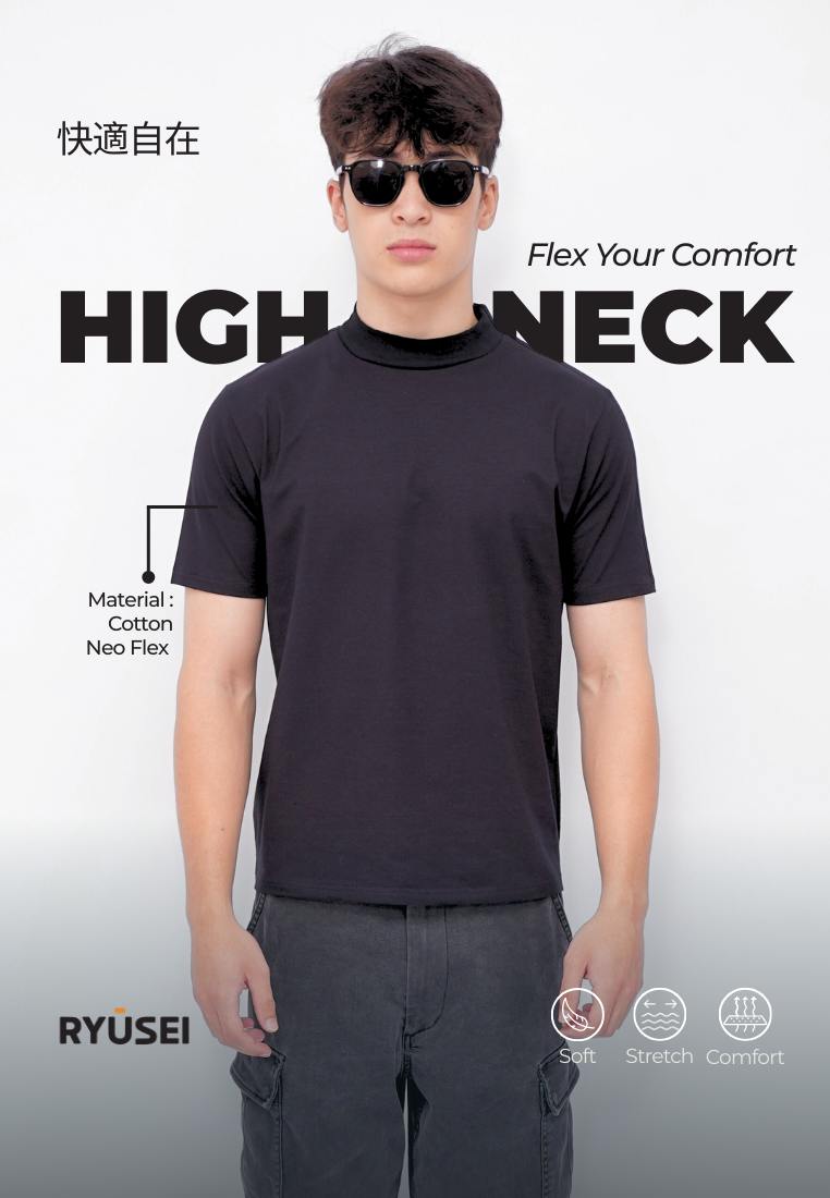 Ryusei Fitted Tee High Neck Neo Flex - Kaos Pria High Neck Slim Fit Premium