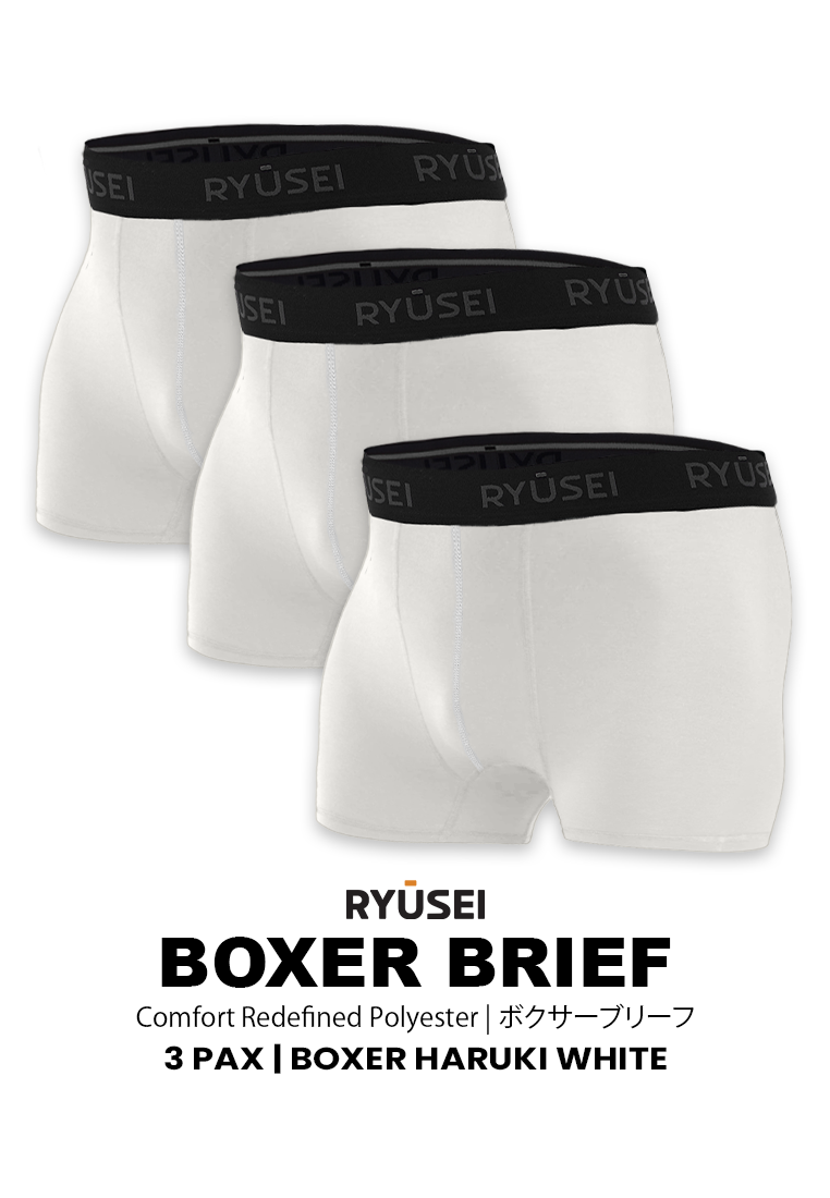 Ryusei Boxer Haruki White Polyester Spandex 3 Pcs - Black | Nyaman & Elastis