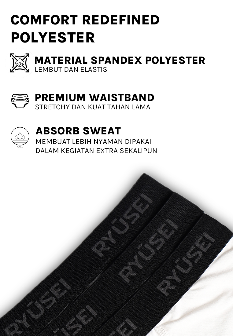 Ryusei Boxer Haruki White Polyester Spandex 3 Pcs - Black | Nyaman & Elastis