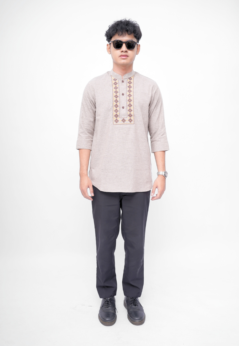 Ryusei Kemeja Kurta Kerah Koko Tanakawa 2 Tone Light Brown
