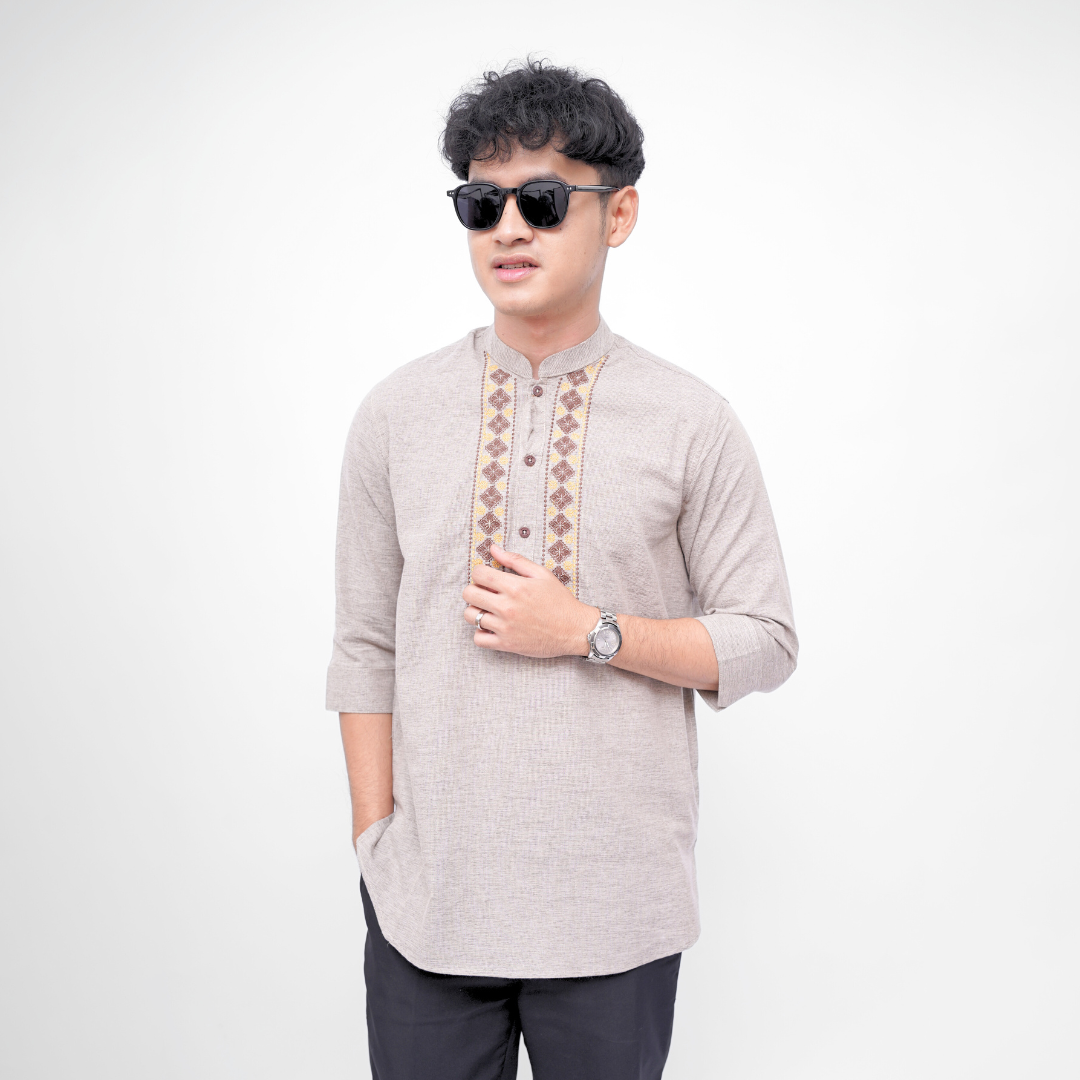 Ryusei Kemeja Kurta Kerah Koko Tanakawa 2 Tone Light Brown
