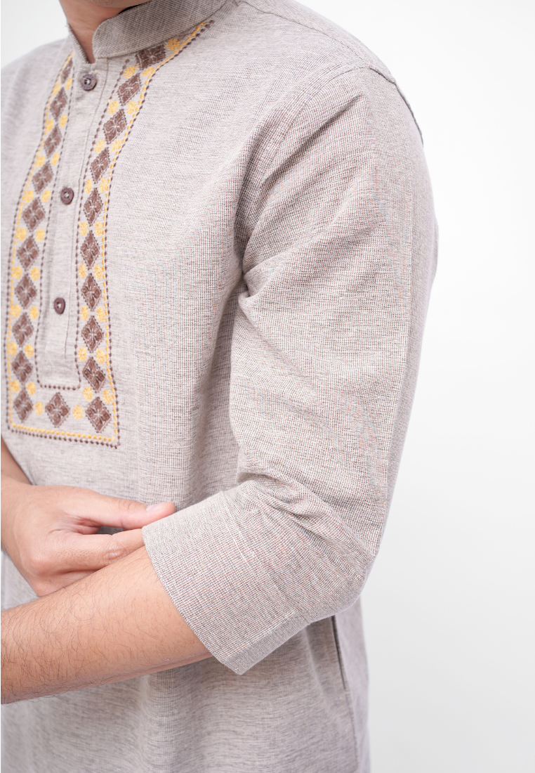 Ryusei Kemeja Kurta Kerah Koko Tanakawa 2 Tone Light Brown