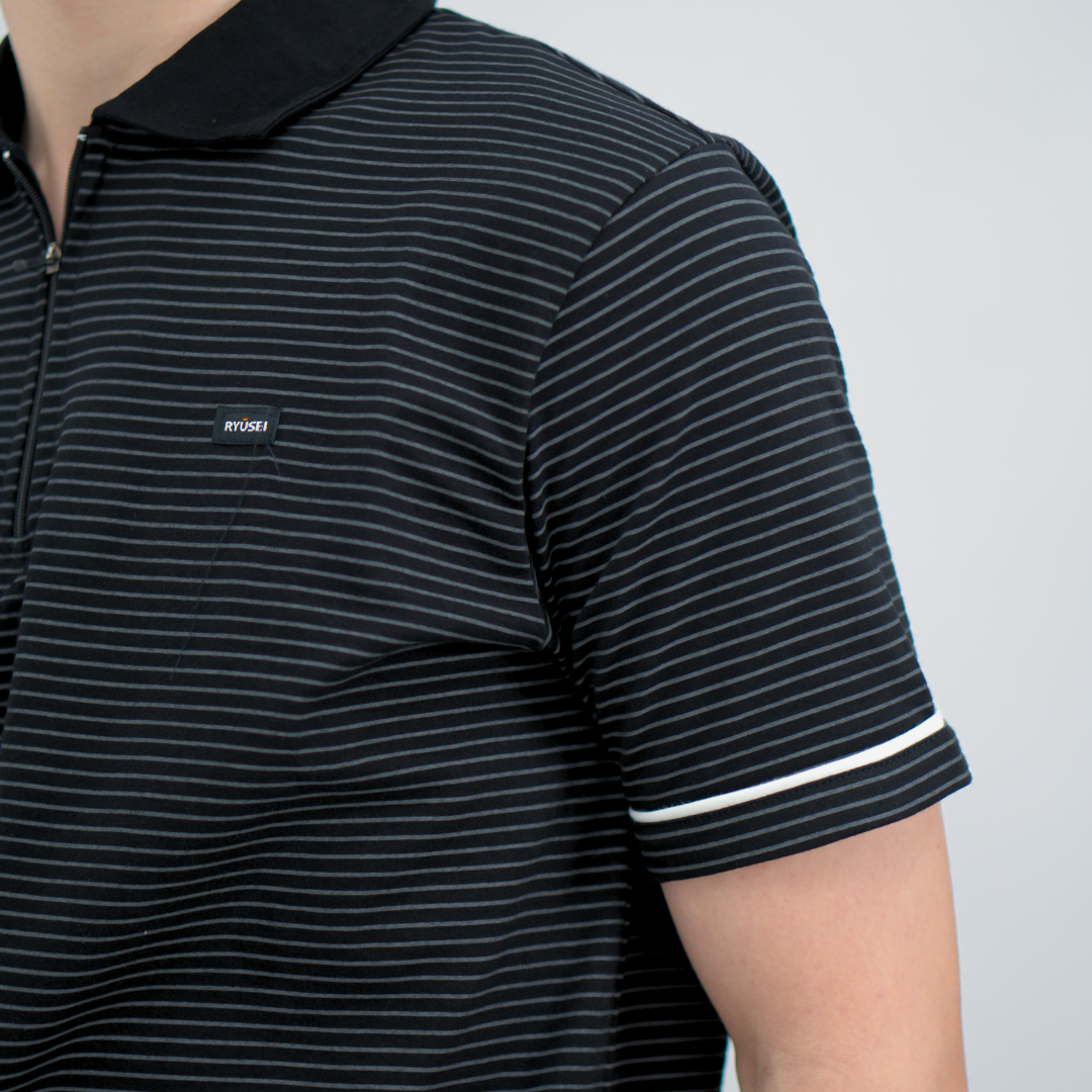 Ryusei Polo Pria Higashi Stripe Black
