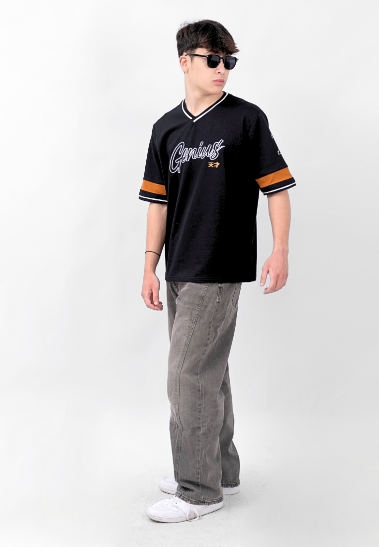 Ryusei Kaos Pria Boxy Oversize Genius Black