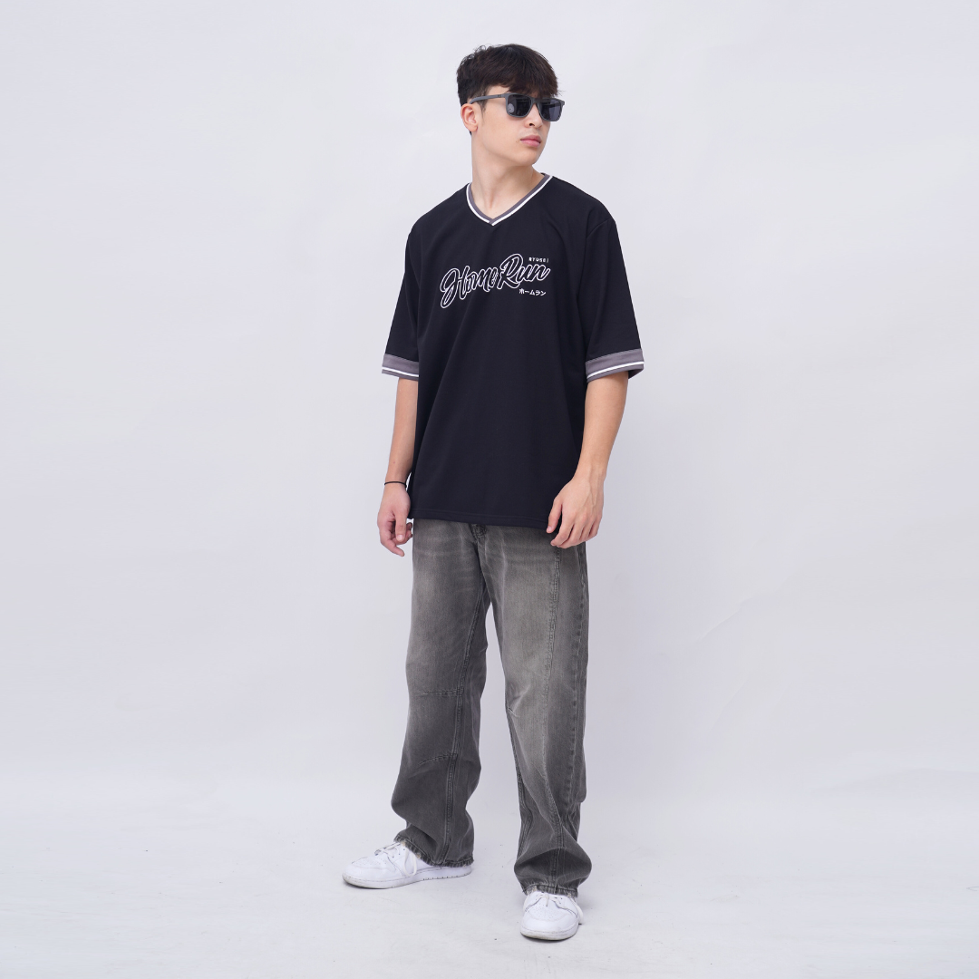 Ryusei Kaos Pria Boxy Oversize Home Run Black