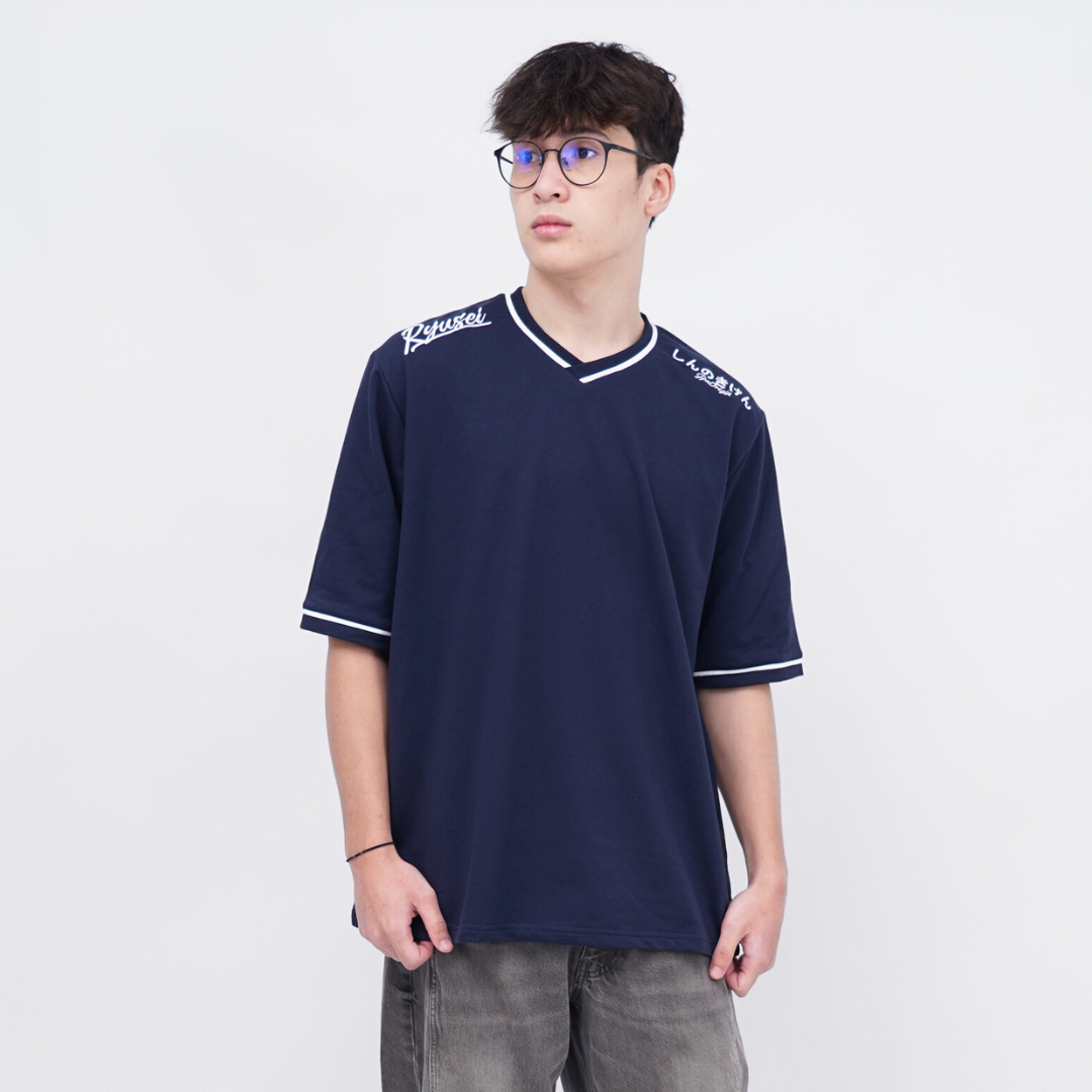 Ryusei Kaos Pria Boxy Oversize Fukashi Navy