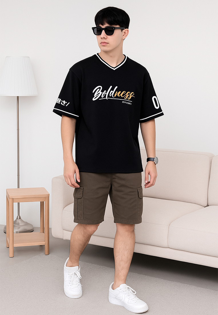 Ryusei Kaos Pria Boxy Oversize Boldness Black
