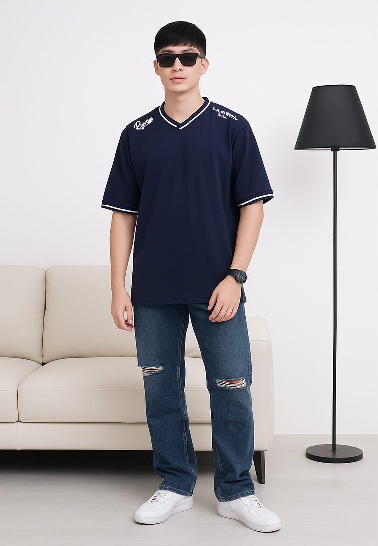 Ryusei Kaos Pria Boxy Oversize Fukashi Navy