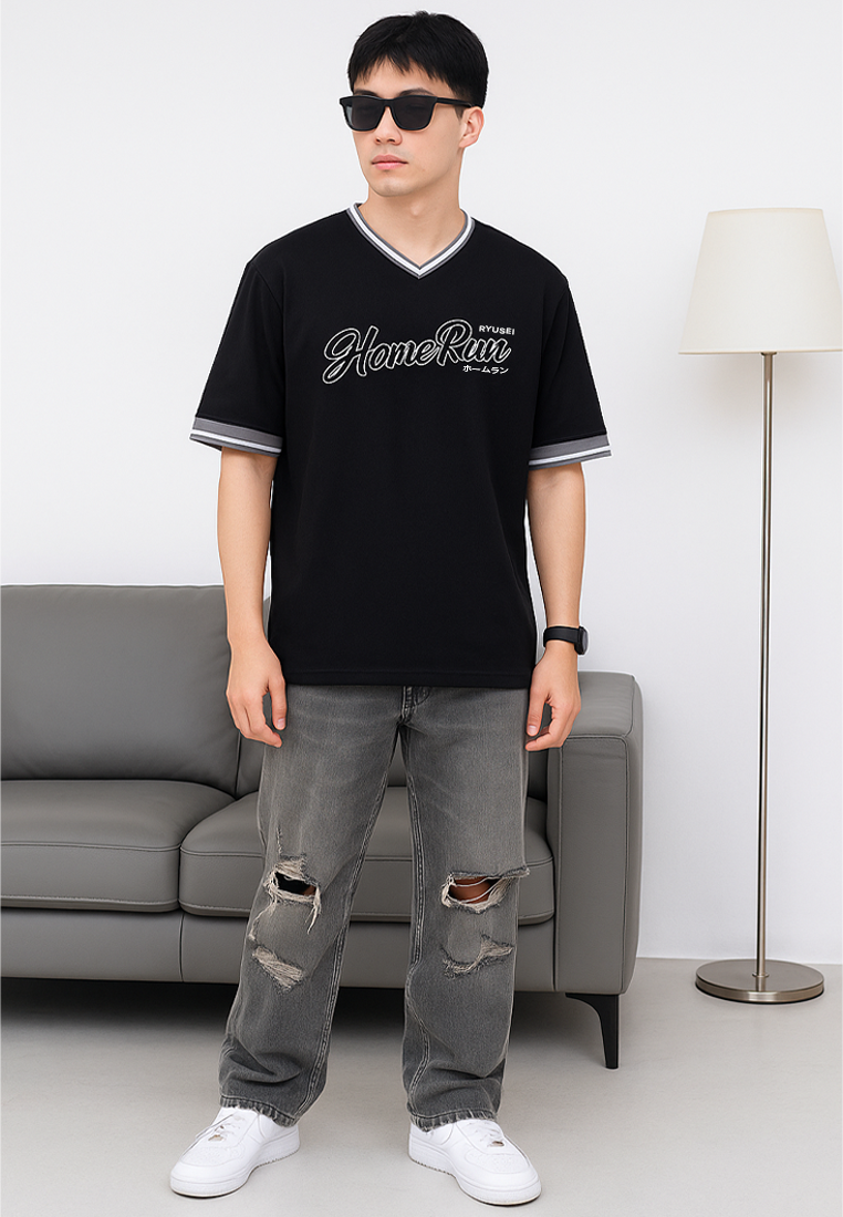 Ryusei Kaos Pria Boxy Oversize Home Run Black
