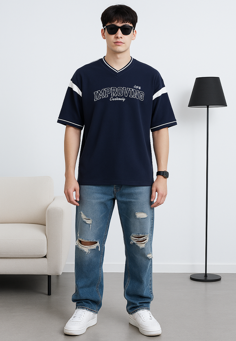 Ryusei Kaos Pria Boxy Oversize Improving Navy