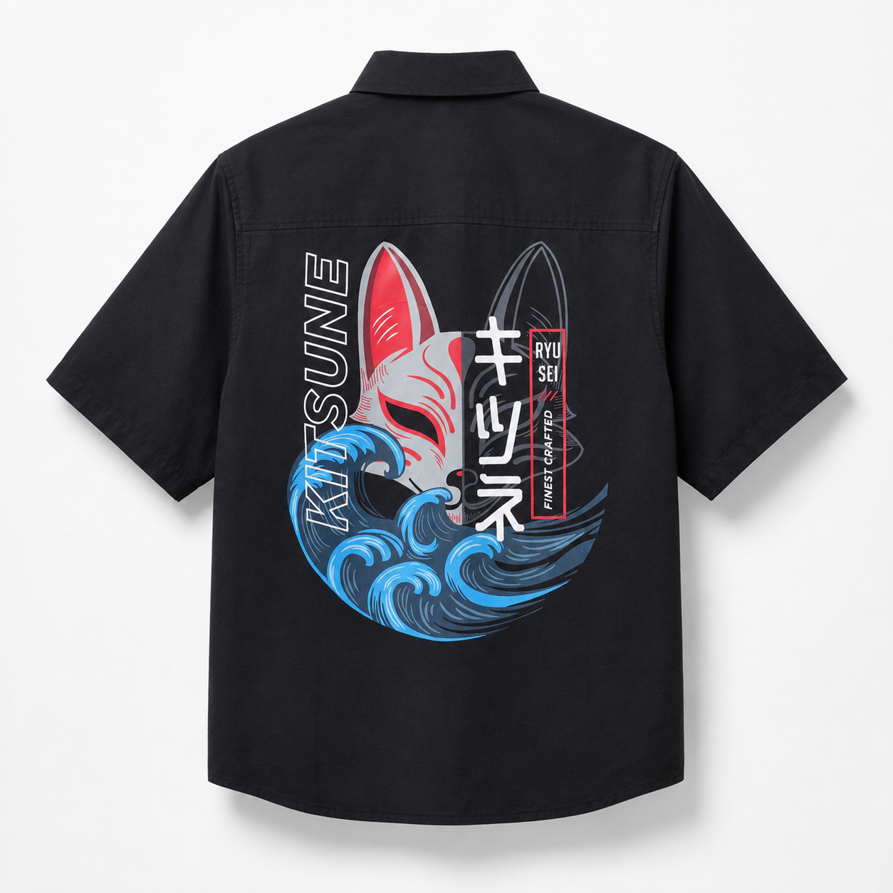Ryusei Kemeja Pria Oversize Kitsune Black