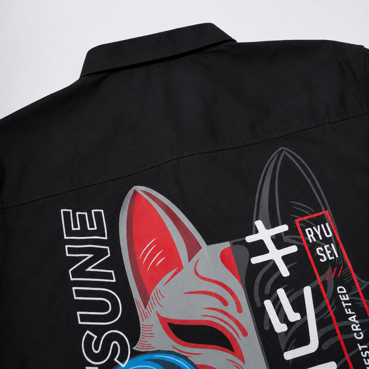 Ryusei Kemeja Pria Oversize Kitsune Black