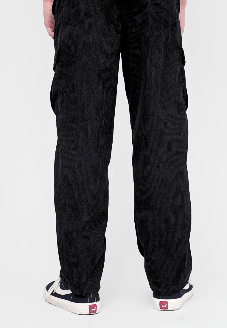 Ryusei Celana Cargo Corduroy Panjang Hitam Wide Fit Premium Casual Look