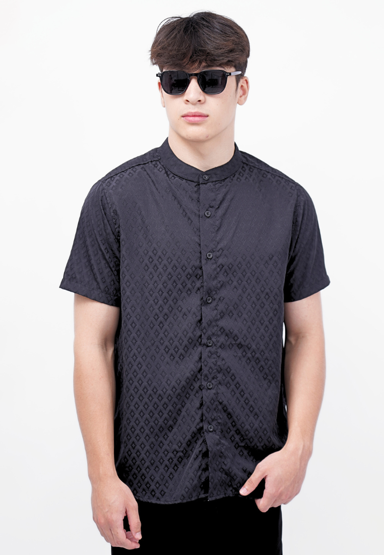 Ryusei Kemeja Kerah Koko Lengan Pendek Hakkoda