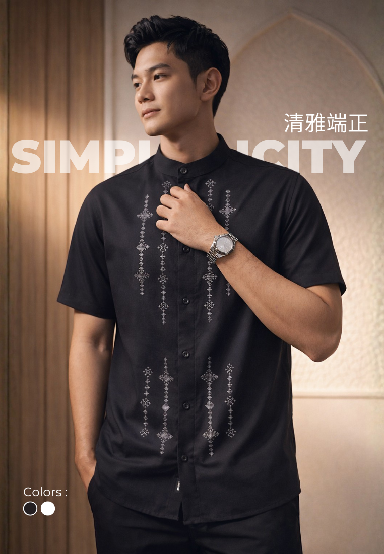 Ryusei Kemeja Kerah Koko Lengan Pendek Haku