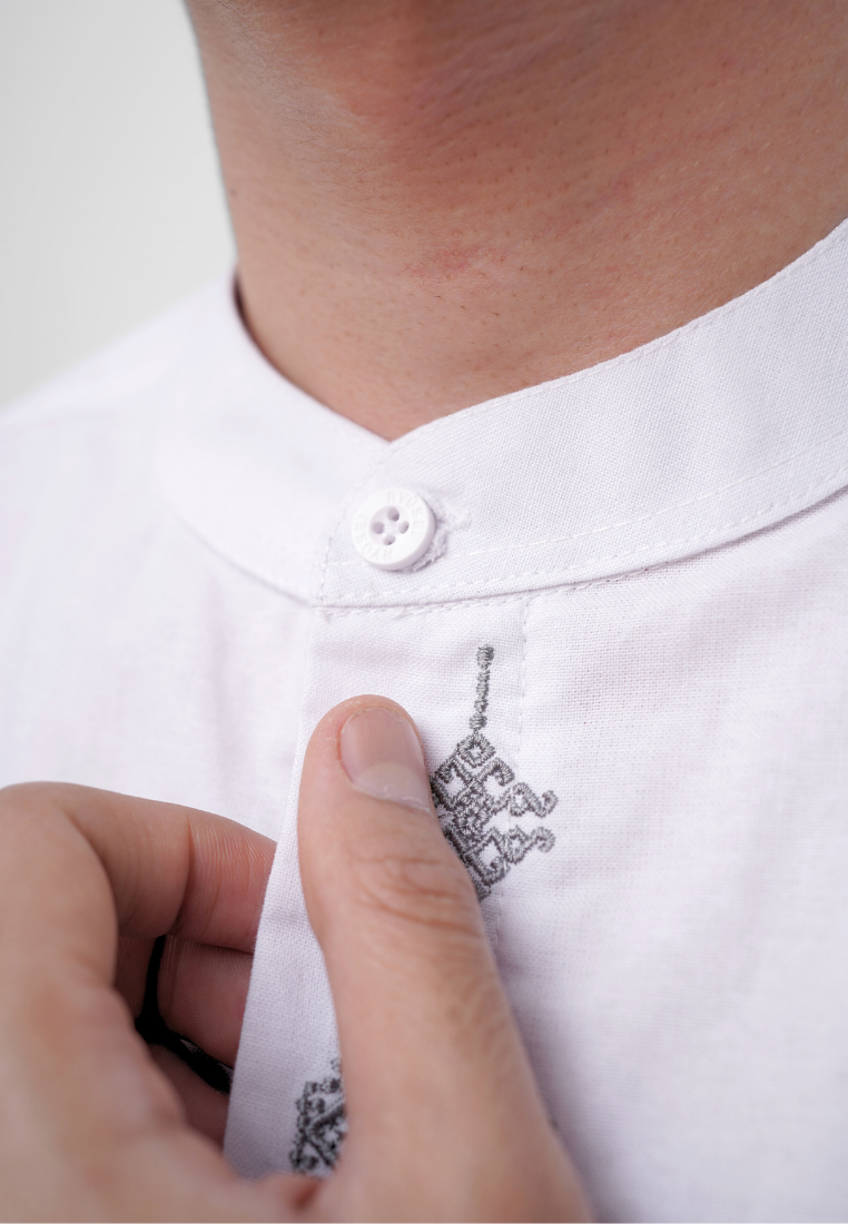 Ryusei Kemeja Kerah Koko Lengan Panjang Hikari White