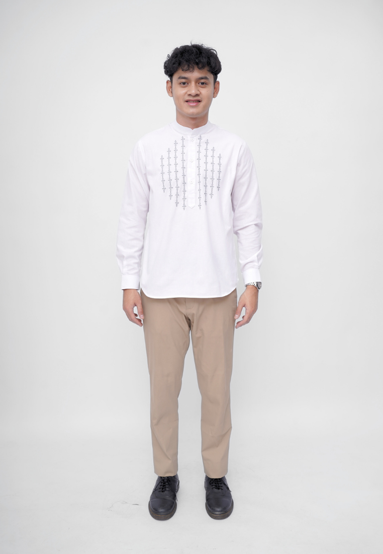 Ryusei Kemeja Kerah Koko Lengan Panjang Hikato White