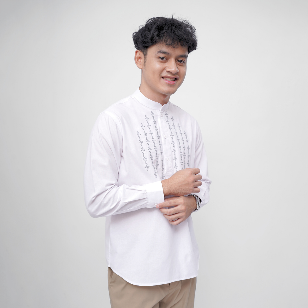 Ryusei Kemeja Kerah Koko Lengan Panjang Hikato White