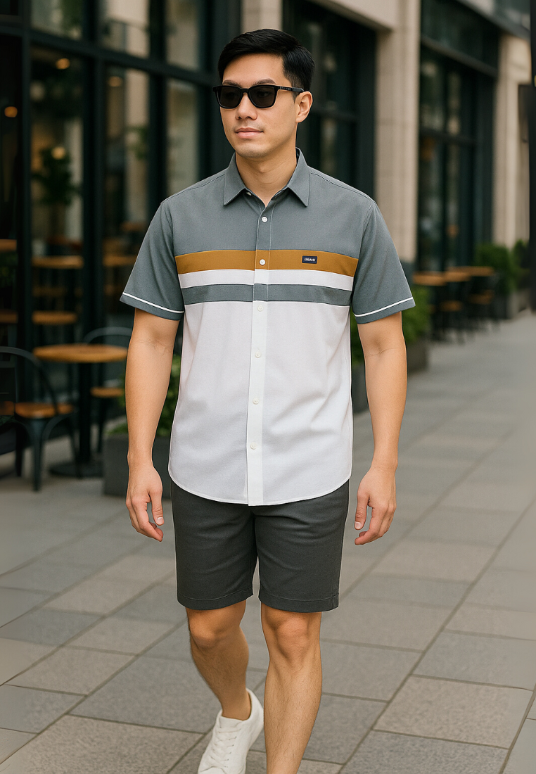 Ryusei Kemeja Kerah Reguler Lengan Pendek Takagawa CMB Dark Grey