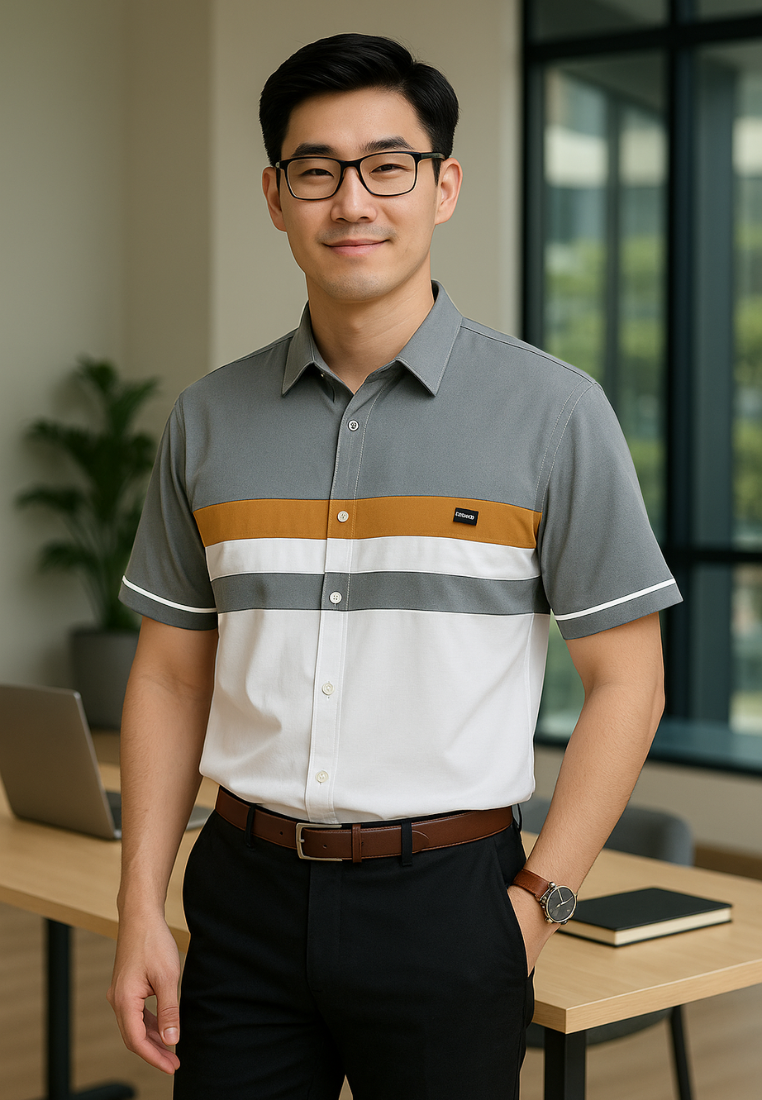 Ryusei Kemeja Kerah Reguler Lengan Pendek Takagawa CMB Dark Grey