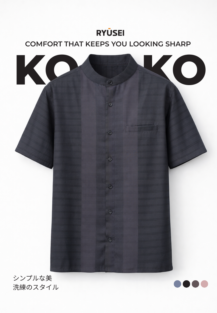 Ryusei Kemeja Kerah Koko Lengan Pendek Yahata