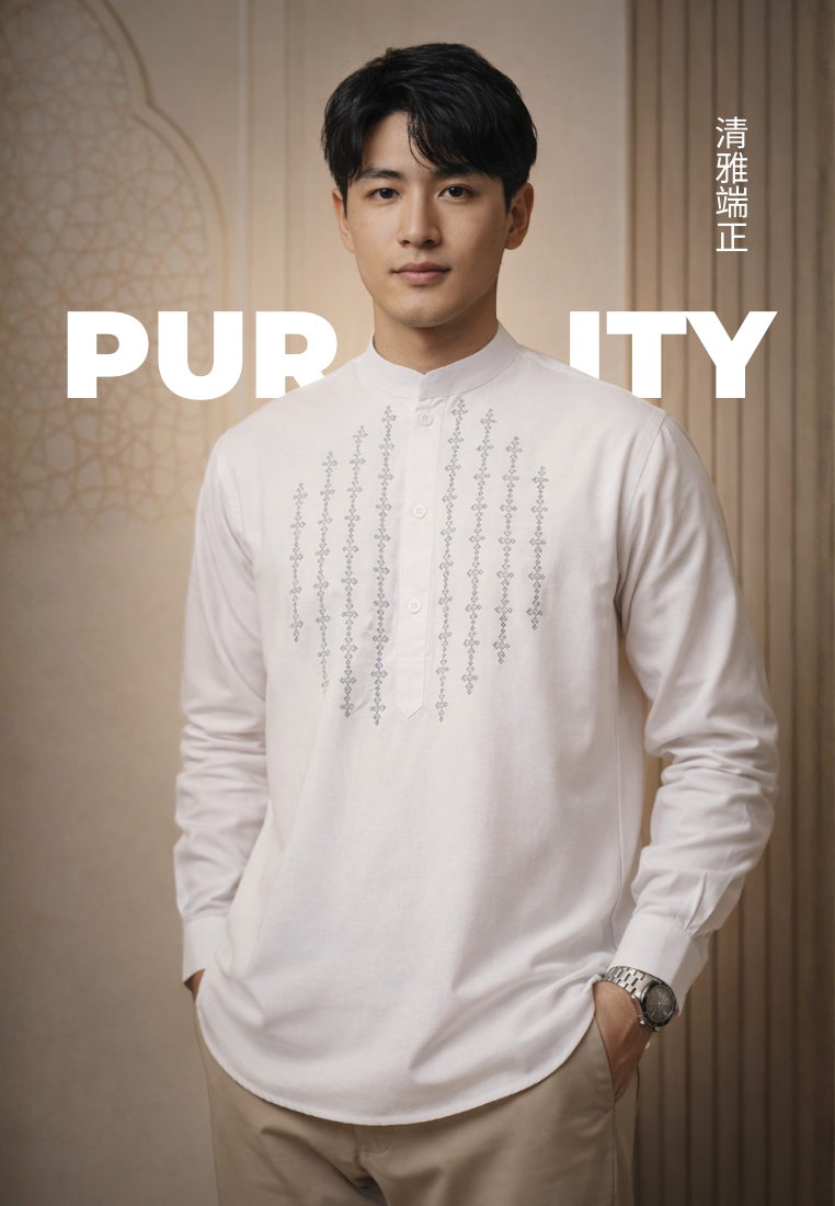 Ryusei Kemeja Kerah Koko Lengan Panjang Hikato White