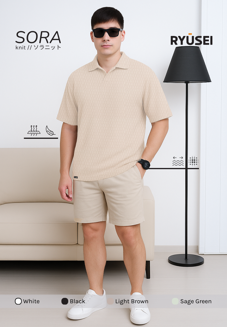 Ryusei Polo Pria Oversize SORA Knit - Polo Knit Kasual Harian