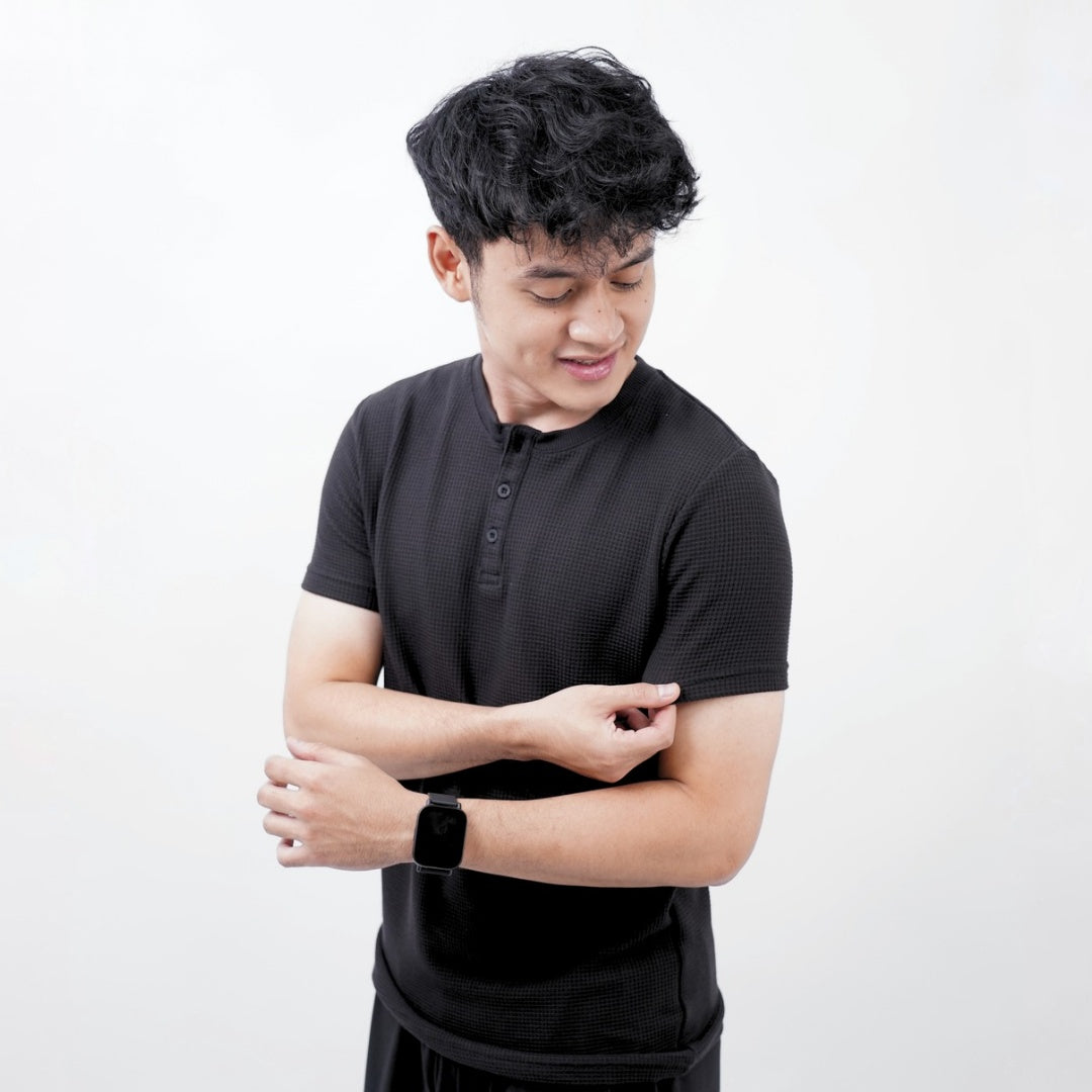 Ryusei Kaos Pria Henley Ultra Waffle