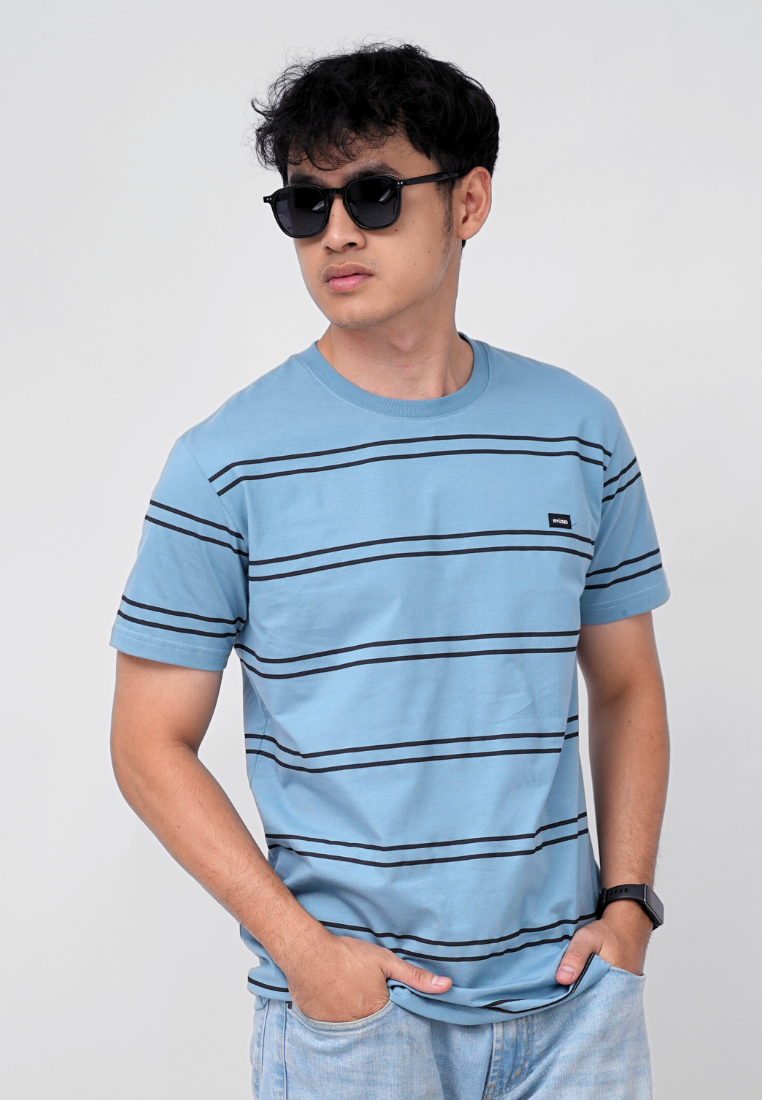 Ryusei Kaos Pria Kaizuka Stripe Smoke Blue