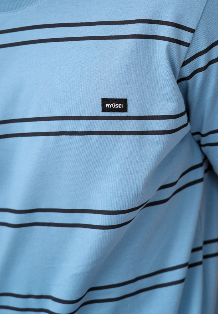 Ryusei Kaos Pria Kaizuka Stripe Smoke Blue