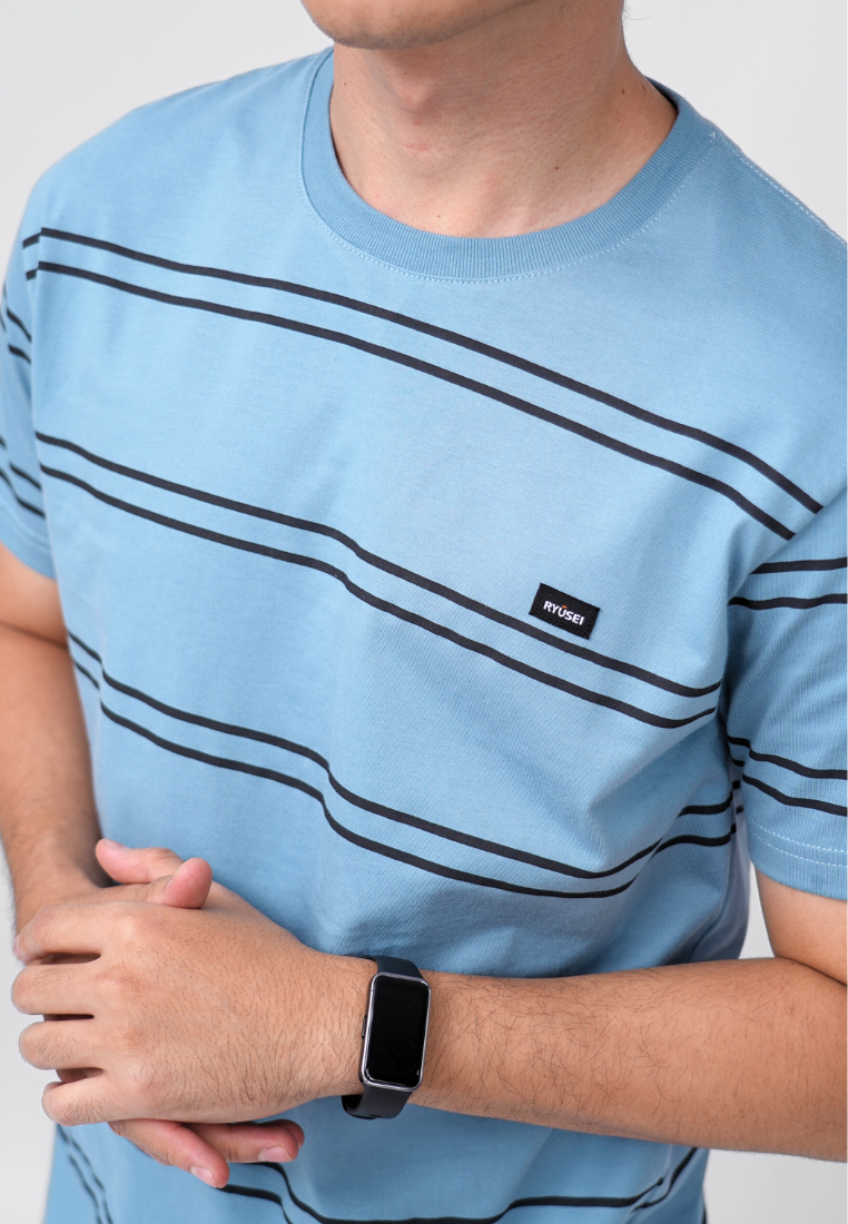 Ryusei Kaos Pria Kaizuka Stripe Smoke Blue