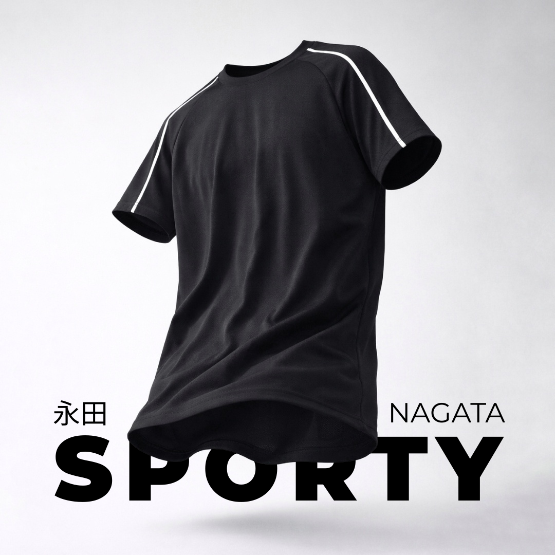 Ryusei Kaos Olahraga Pria Nagata Black Baju Gym Dry Fit Adem Jersey Training