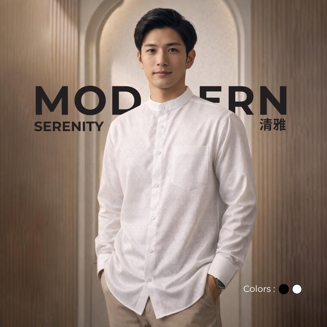 Ryusei Kemeja Kerah Koko Lengan Panjang Shiro
