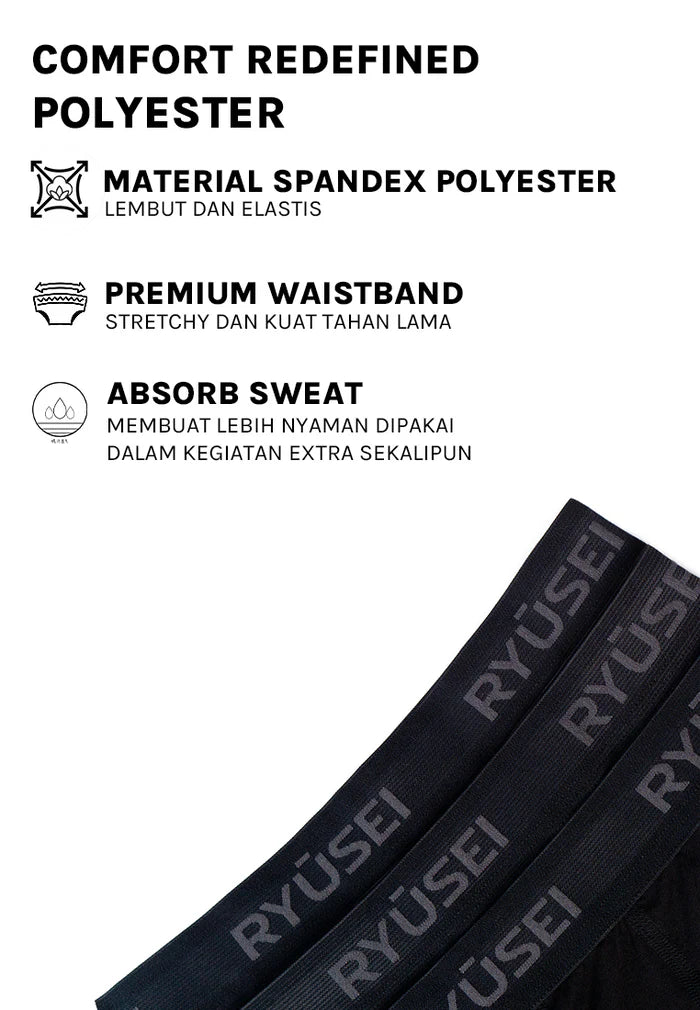 Ryusei Boxer Big Size Haruki Polyester Spandex 3 Pcs | Nyaman & Elastis