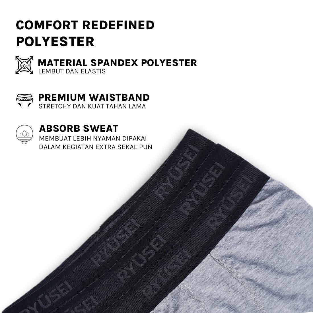 Ryusei Boxer Haruki Misty Grey Polyester Spandex 3 Pcs | Nyaman & Elastis