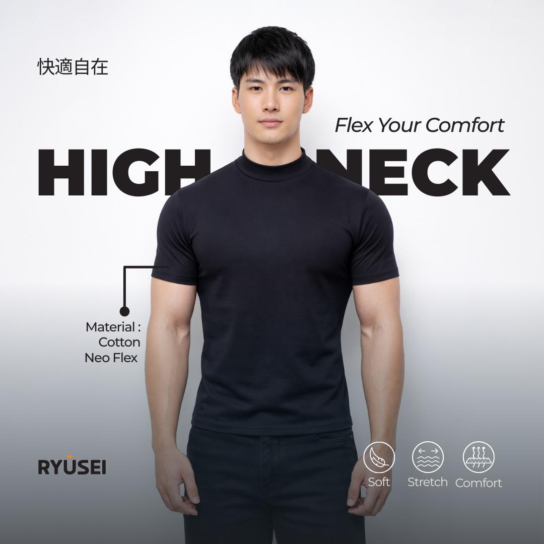 Ryusei Fitted Tee High Neck Neo Flex - Kaos Pria High Neck Slim Fit Premium