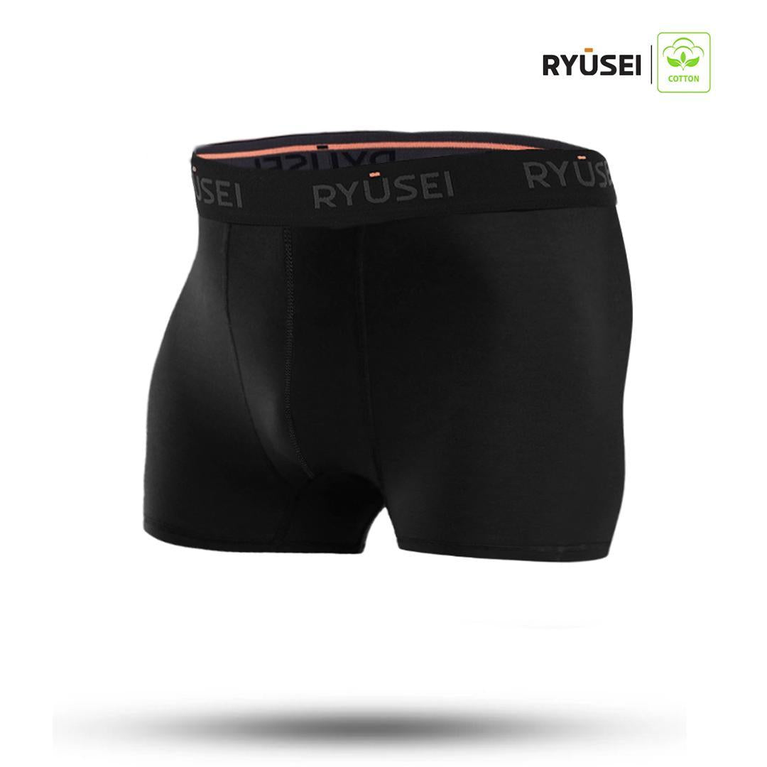 Ryusei Boxer Big Size Katun Spandex 3 Pcs - Black Collection | Jahitan Seamless |