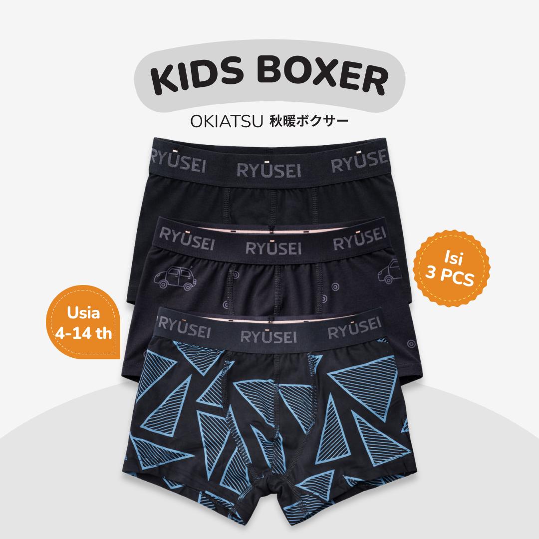 [3 pcs] Ryusei Boxer Anak Laki Laki Okiatsu 3PCS - Celana Dalam Anak Katun Motif & Polos Usia 1-14 Tahun