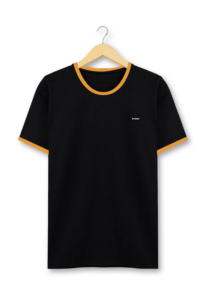 Ryusei T-shirt existence Black Stripe Mustard