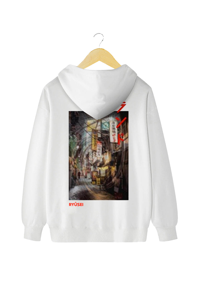 Ryusei Sweater Hoodie Mitaka White DF - Ryusei Pakaian Pria > Outerwear > Sweater & Kardigan