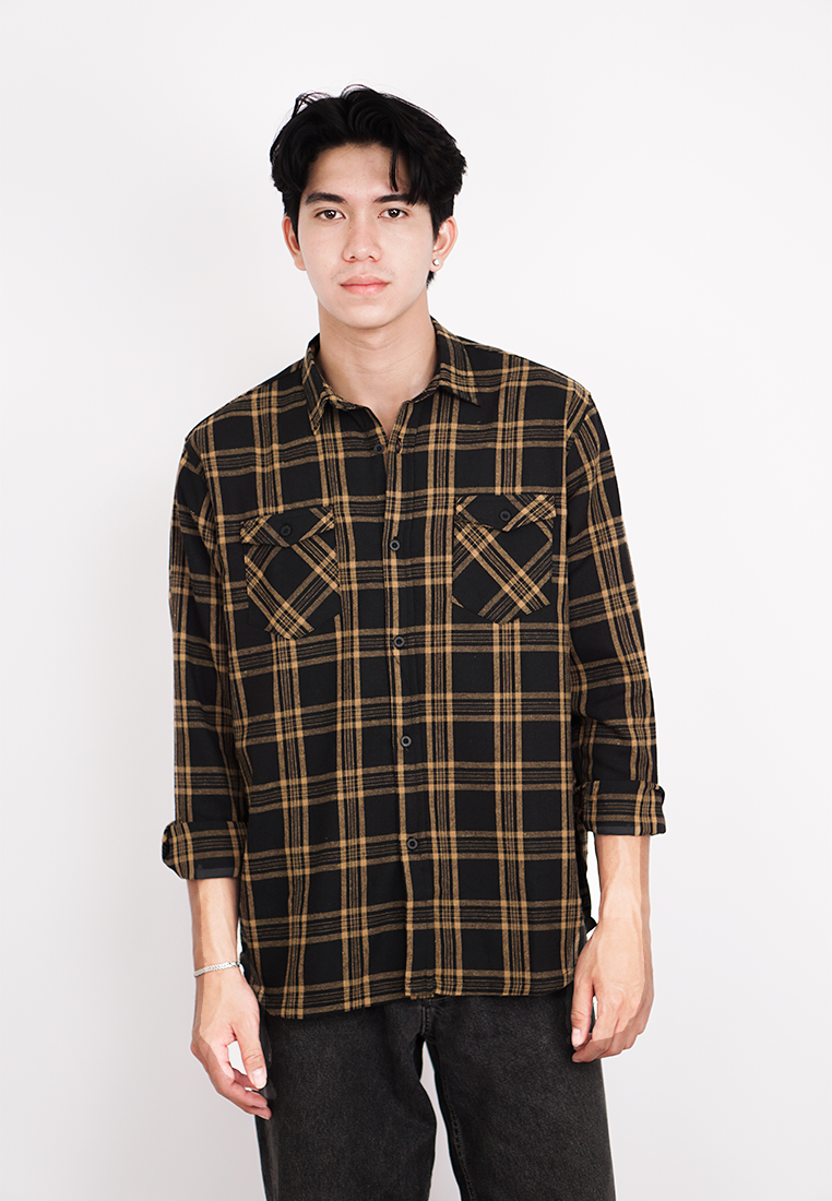 Ryusei Sht Men Flanel Akaiwa Black Yellow - Ryusei