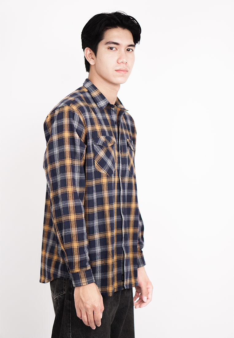 Ryusei Sht Flanel Karazaki Navy Yellow - Ryusei