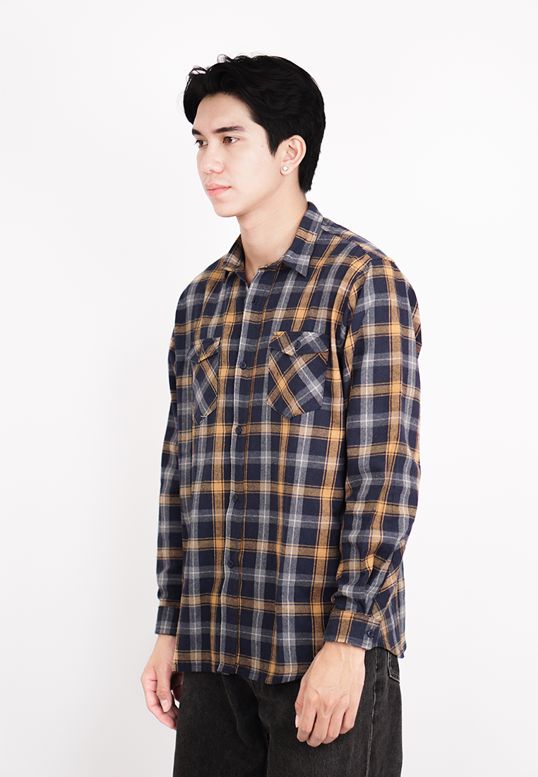 Ryusei Sht Flanel Karazaki Navy Yellow - Ryusei