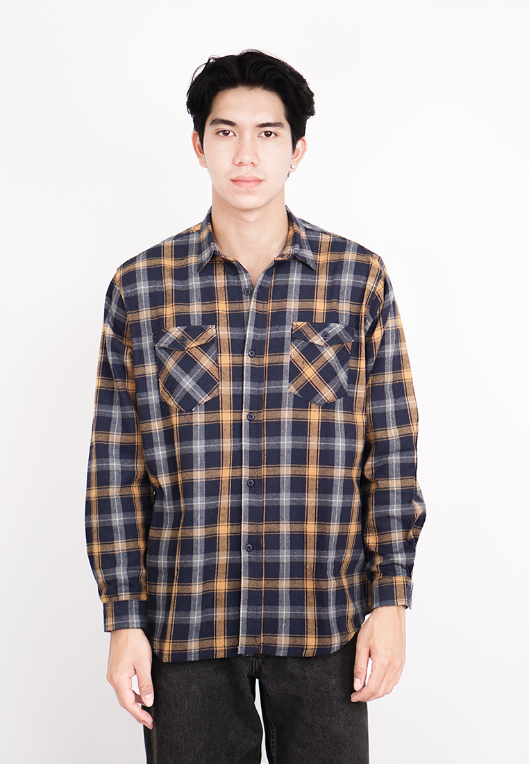 Ryusei Sht Flanel Karazaki Navy Yellow - Ryusei