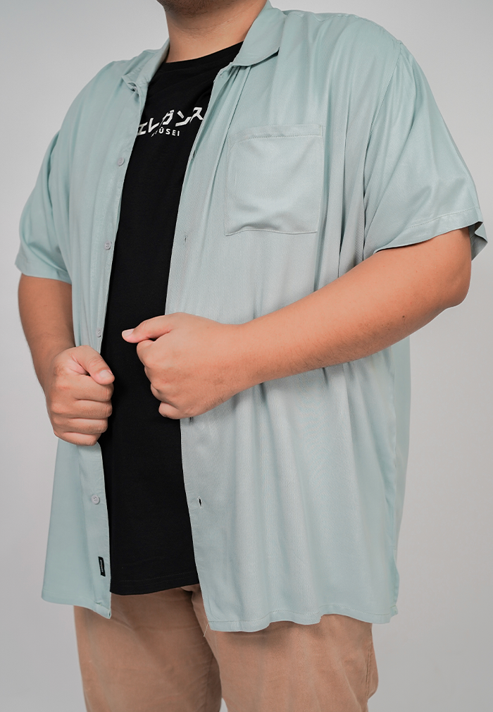 Ryusei Kemeja Pantai Rei Pocket Sage Blue Plus Size - Ryusei