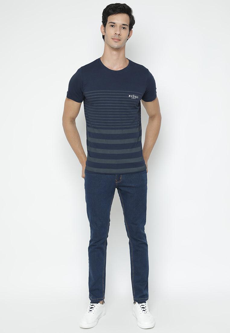 Tsh Men Striper Full Navy - Ryusei T-Shirt